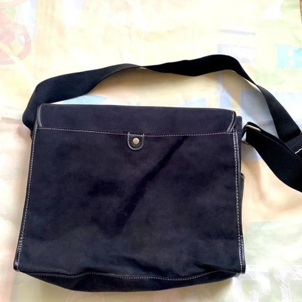 Kenneth Cole New York Messenger Shoulder Bag Black Faux Suede Adjustable…